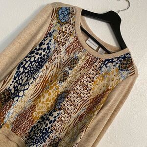 Boho Indie M Women’s Abstract Neutral Beige Top Retro Artsy Lightweight a21